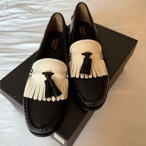 G.H. Bass & Co. Black and White Fringe Loafers